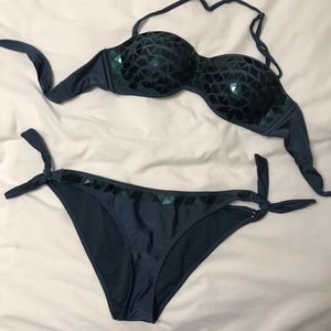 River Island Blue Triangle Sequin Bikini